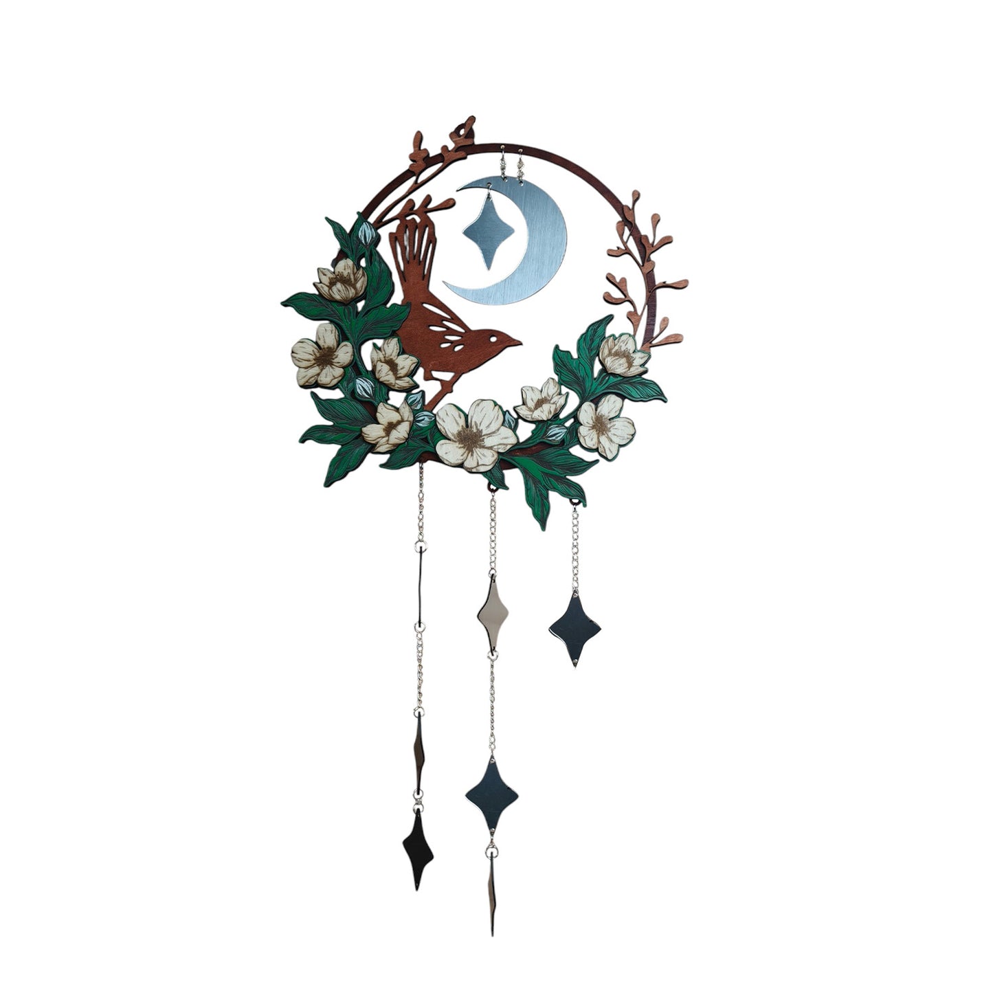 Wooden ABS Acrylic Bird and FLower Ornament