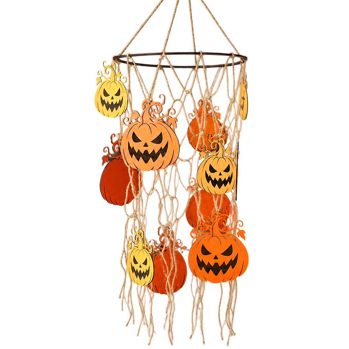 Evil Pumpkin Halloween Hanging Decoration with twine rope