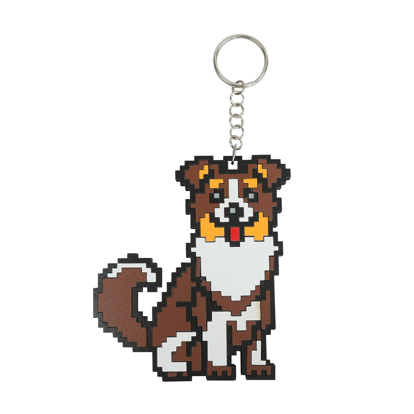 Wooden Pixel Dog Puppy Keychain