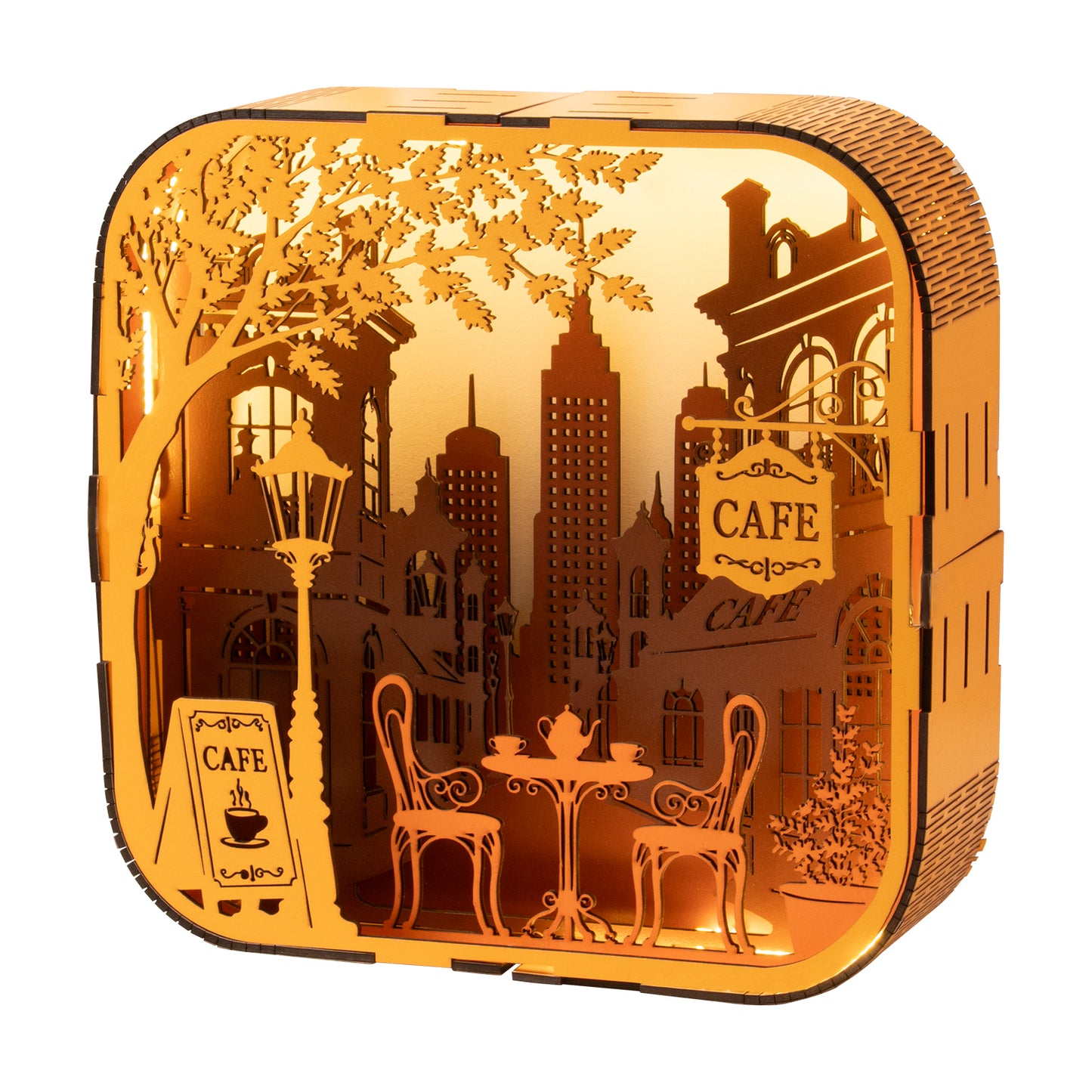 Multi-layered wooden café coffee shop silhouette lamp