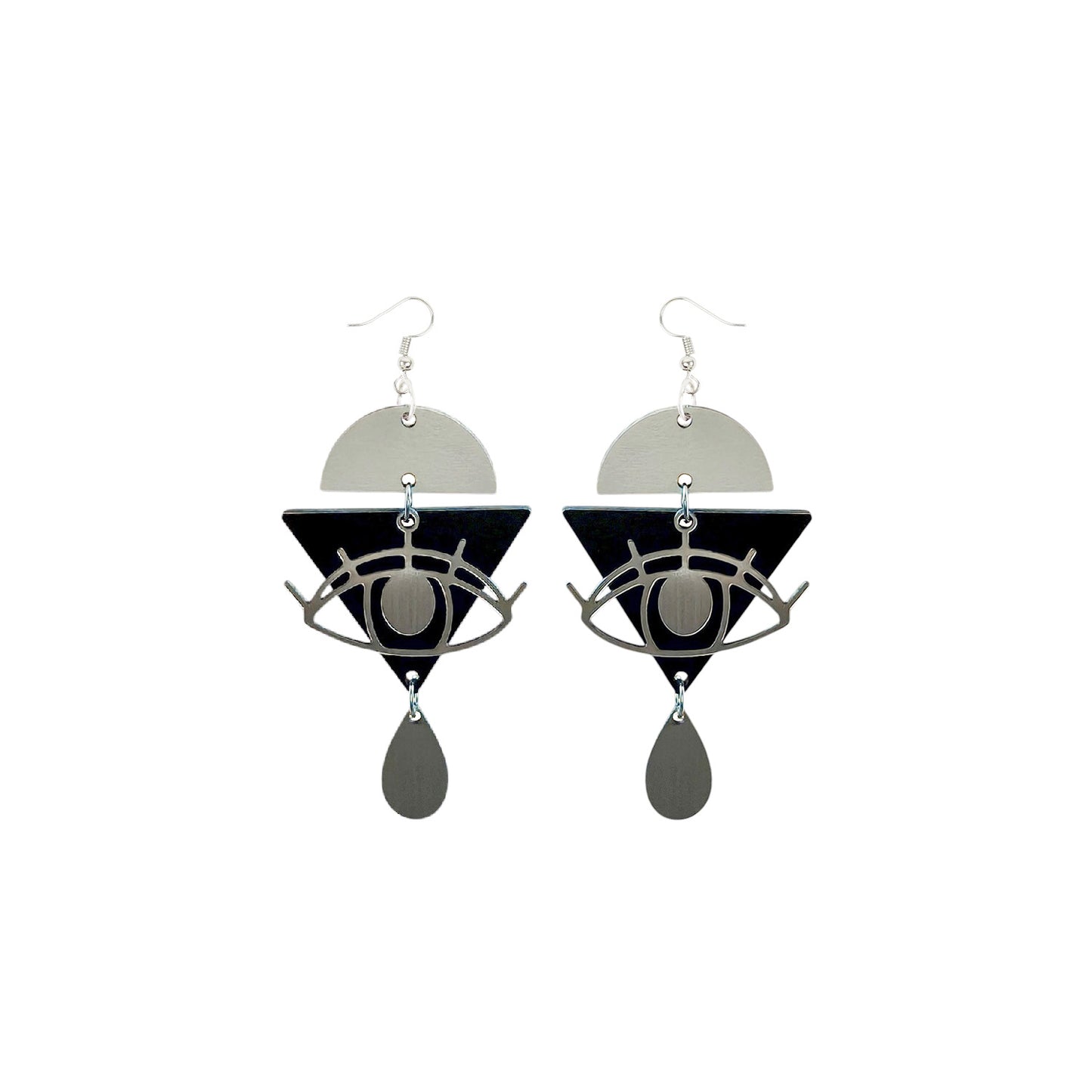 Geometric black and white eye earrings
