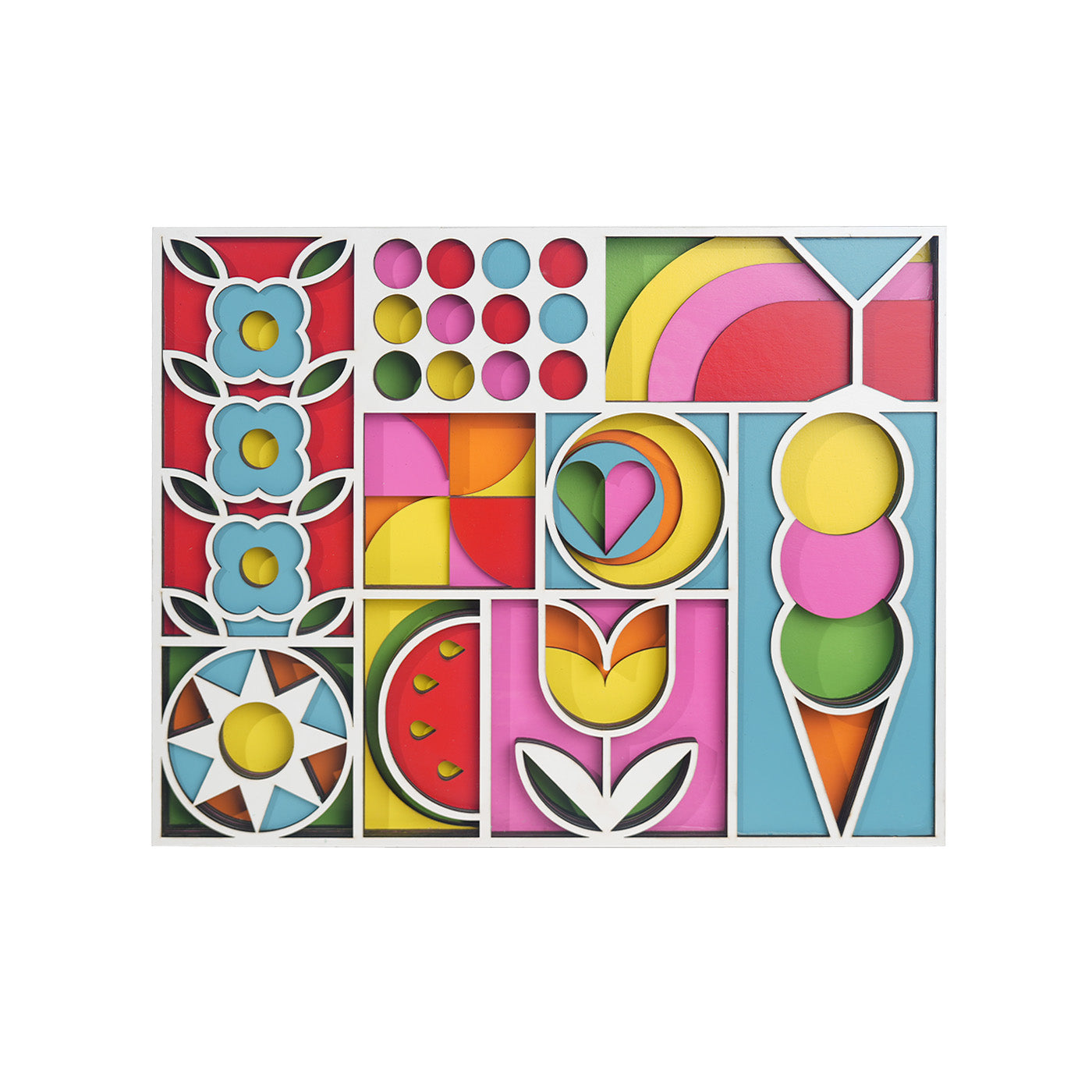 Summer multi-layered colorful woodblock art