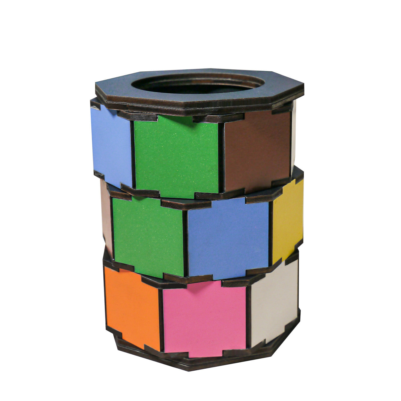 Wooden Rubiks Colorful Rotating Pen Holder
