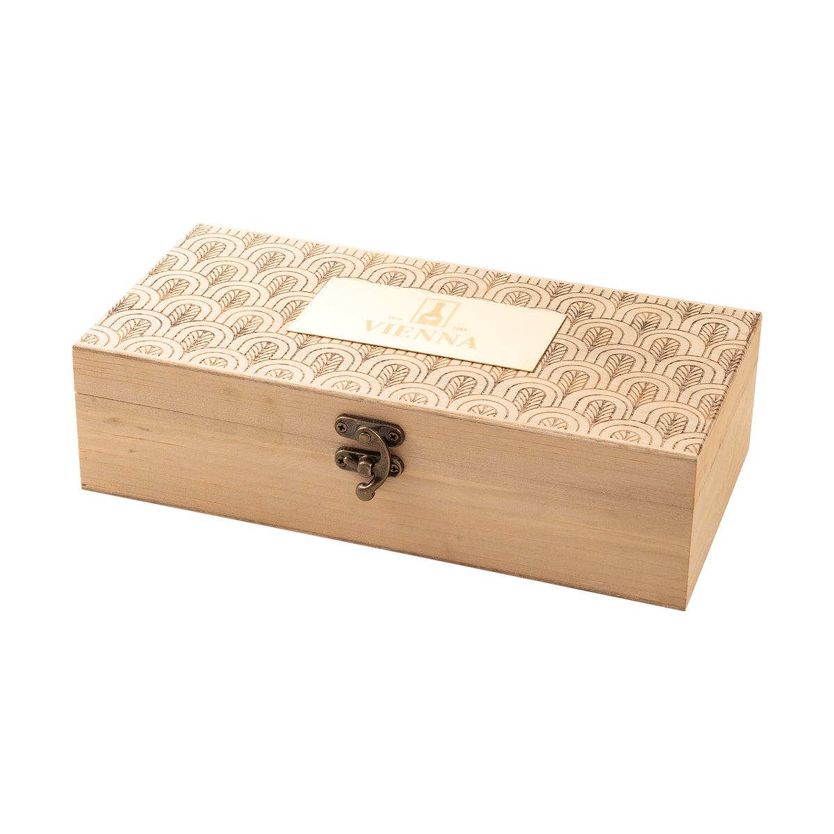 Wooden wine gift box engraving with brass inlay