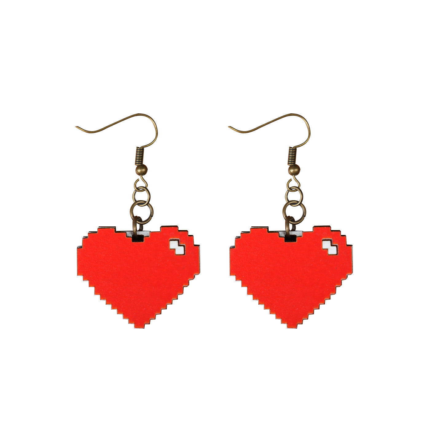 Wooden Heart Pixel Earrings