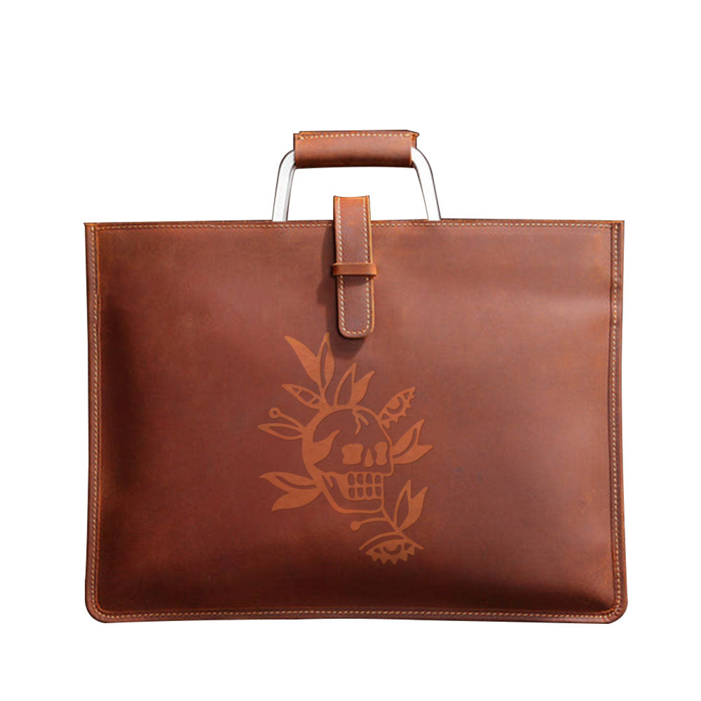 Engraved Leather Briefcase 01 - Skull