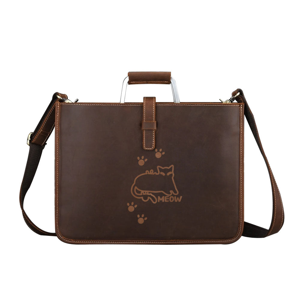 Engraved Leather Briefcase 03 - Cat