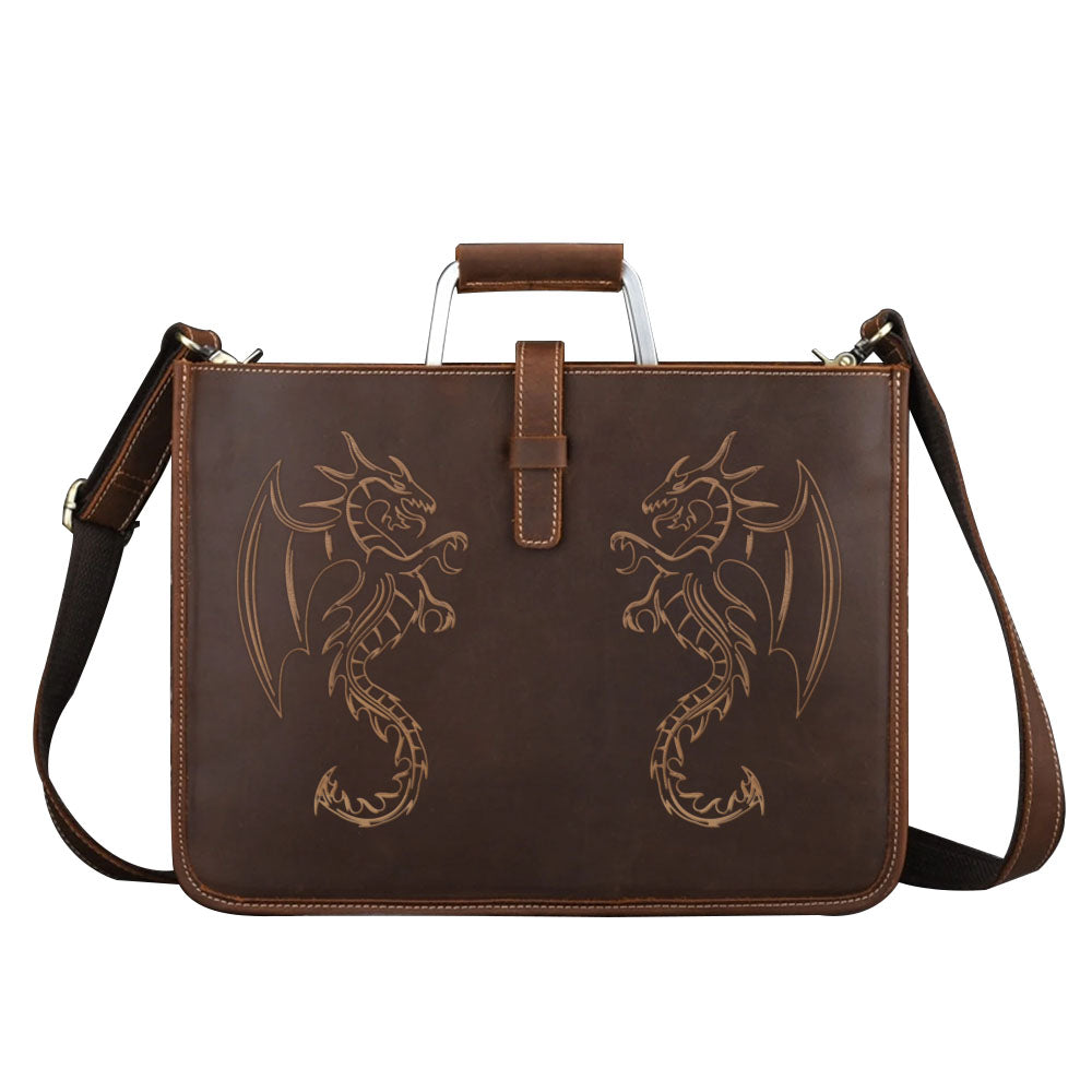 Engraved Leather Briefcase 04 - Dragon