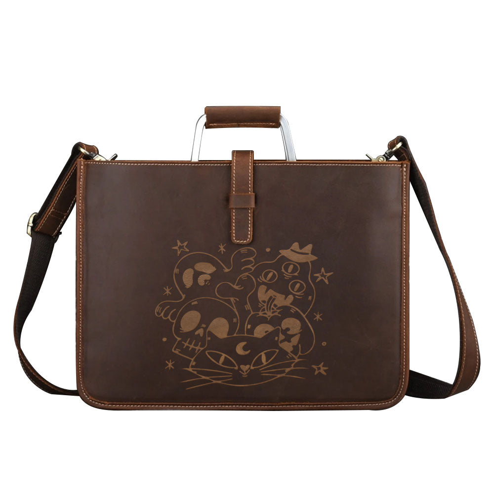 Engraved Leather Briefcase 05 - Spooky