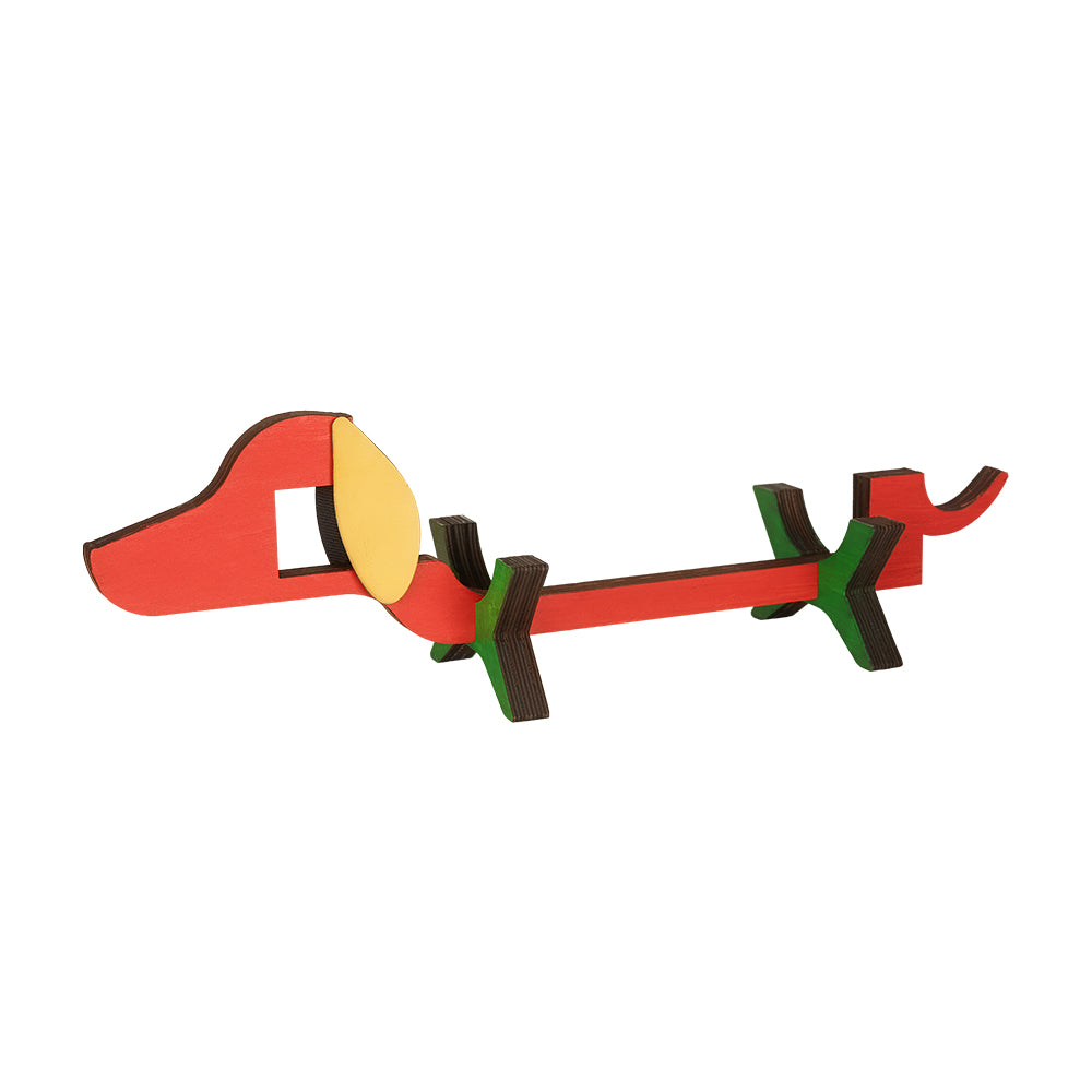 Dachshund-shaped wooden wine rack