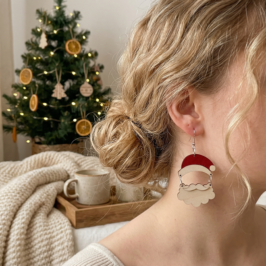 Santa Claus-shaped wooden earrings