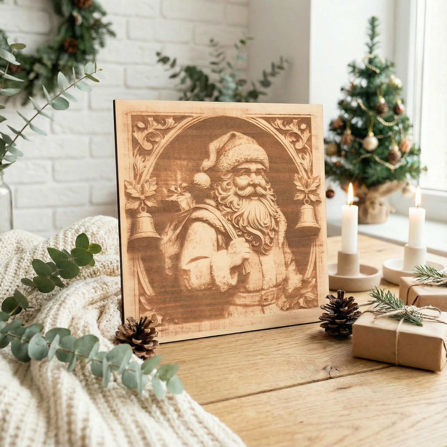 Christmas Wooden Santa Claus Decorative Art
