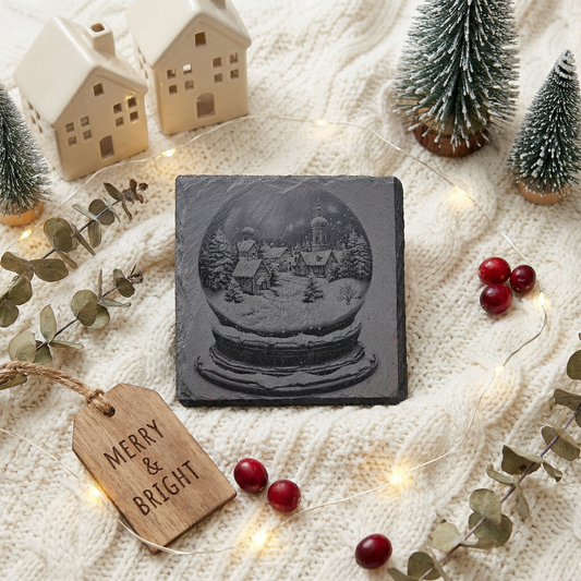Christmas Themed Snowglobe Stone Slate Coaster Engraving