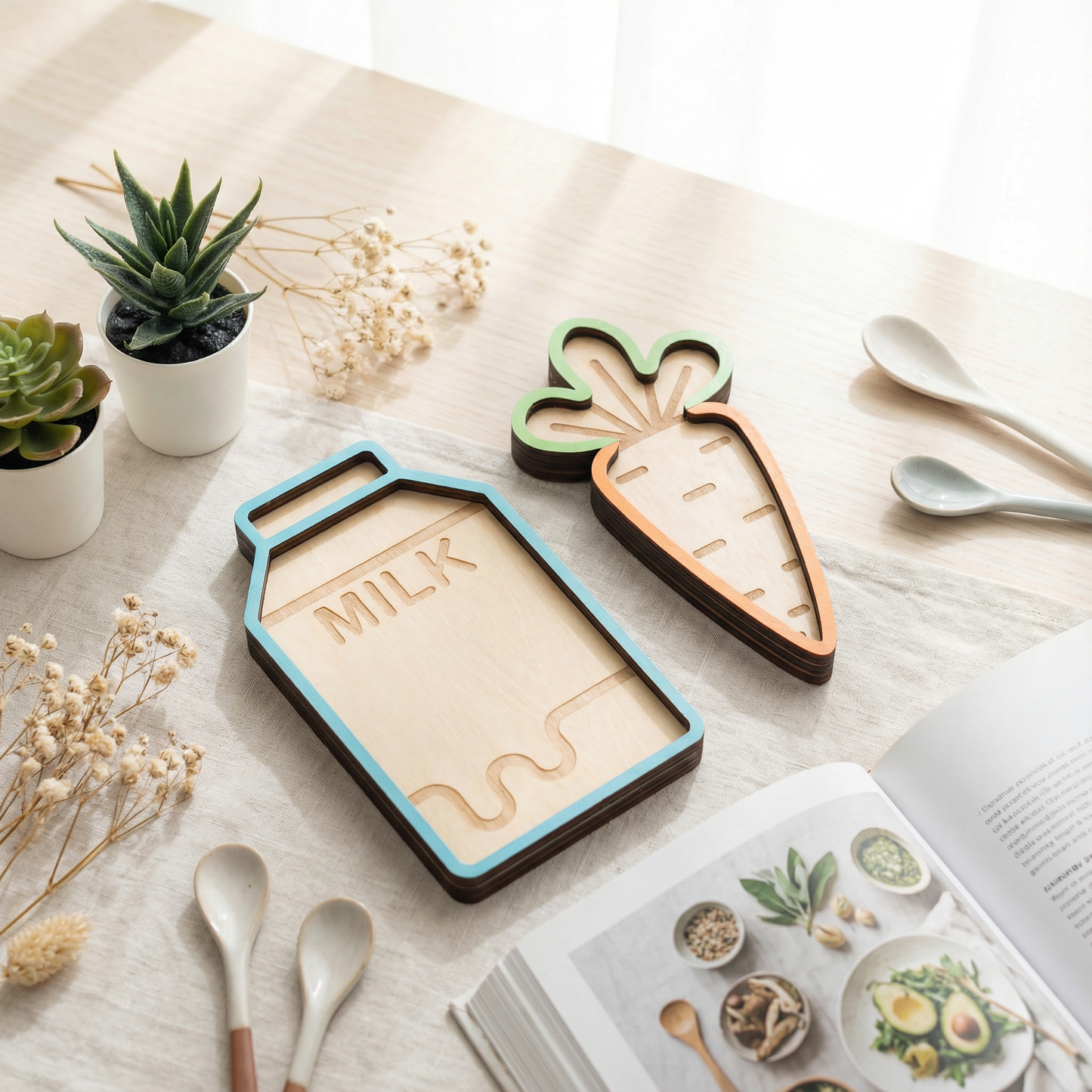 Christmas Milk and Carrot Shaped Wooden Tray