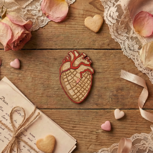 Valentine's Day Theme Heart-shaped Map Wooden Coaster