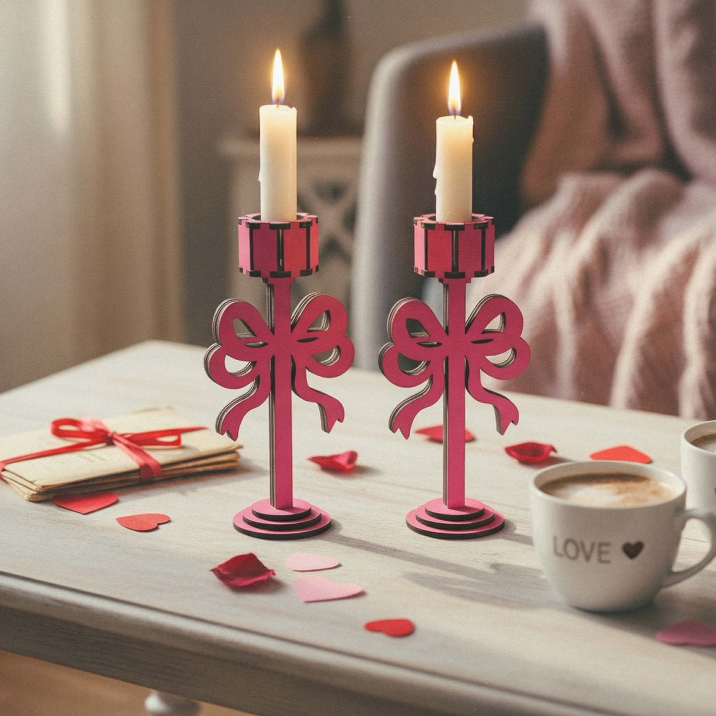 Wooden Valentine's Day Bow Candle Holder