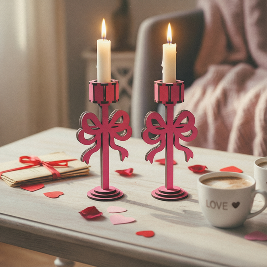 Wooden Valentine's Day Bow Candle Holder