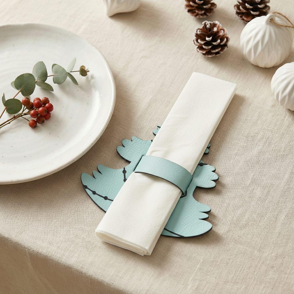 Christmas Themed Leather Napkin Ring Holder