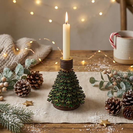 Wooden Christmas Tree Candle Holder