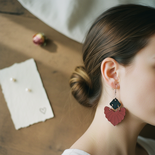 Vintage Leather Leaf Earrings