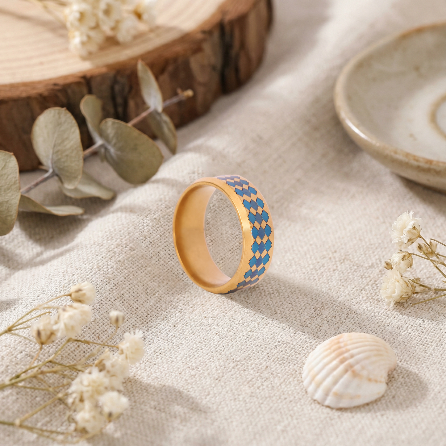 Geometric Pattern Metal Ring Color Engraving