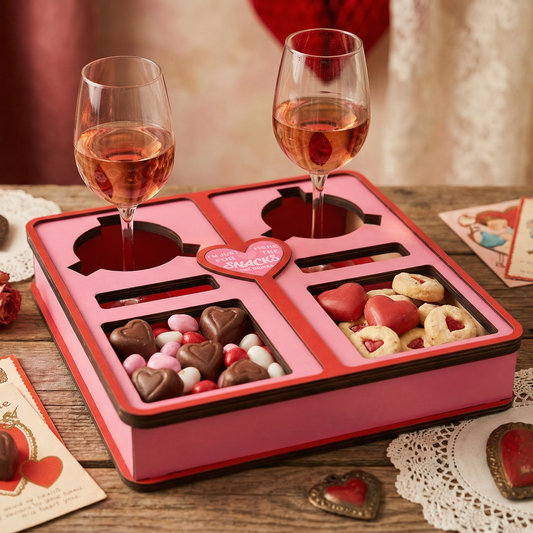 Valentine's Day Wine Snacks Wooden Tray