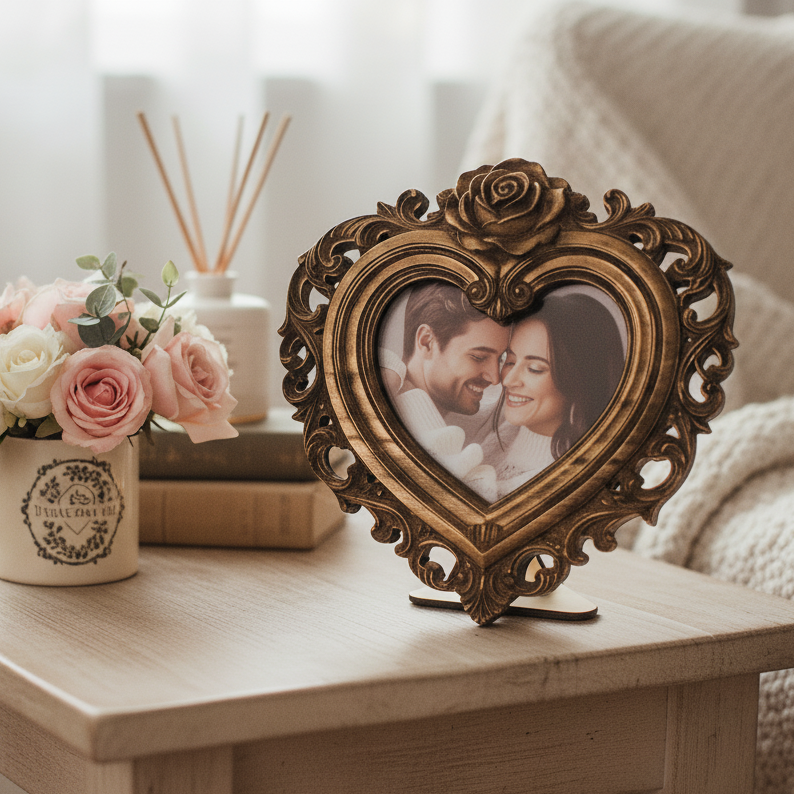 Valentine's Day Vintage Heart Engraved Photo Frame