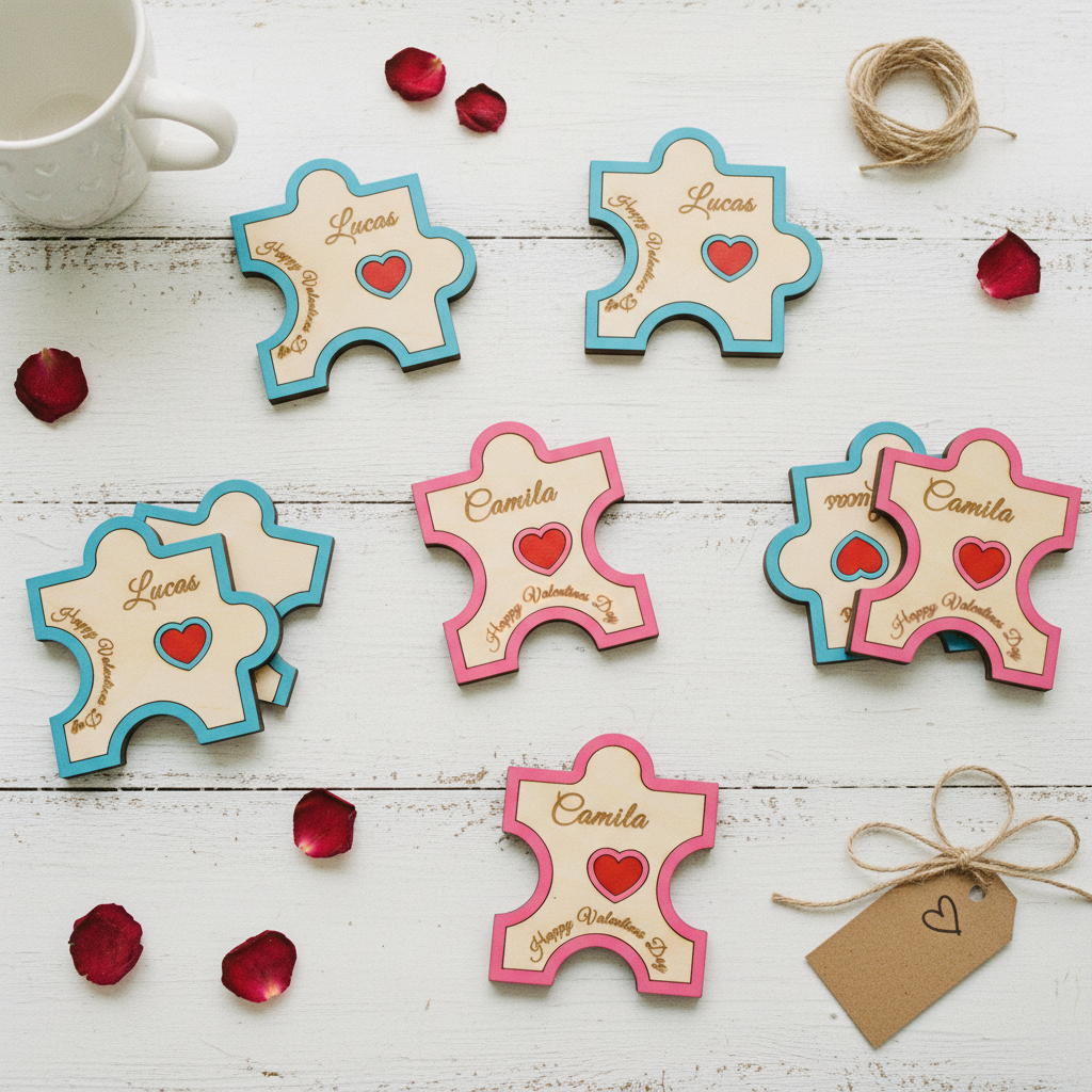 Valentine's Day Wooden Puzzle Coasters