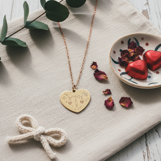 Valentine's Day Libra Zodiac Heart Shaped Pendant Engraving