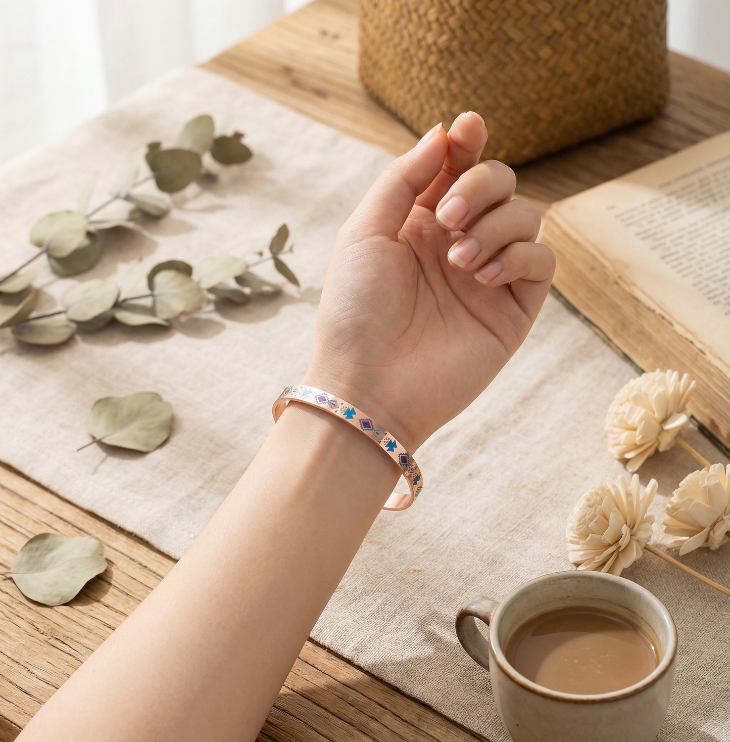 Ethnic Tribal Style Pattern Metal Bracelet Engraving