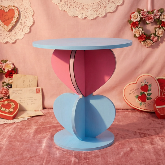 Blue and pink heart-shaped small coffee side table