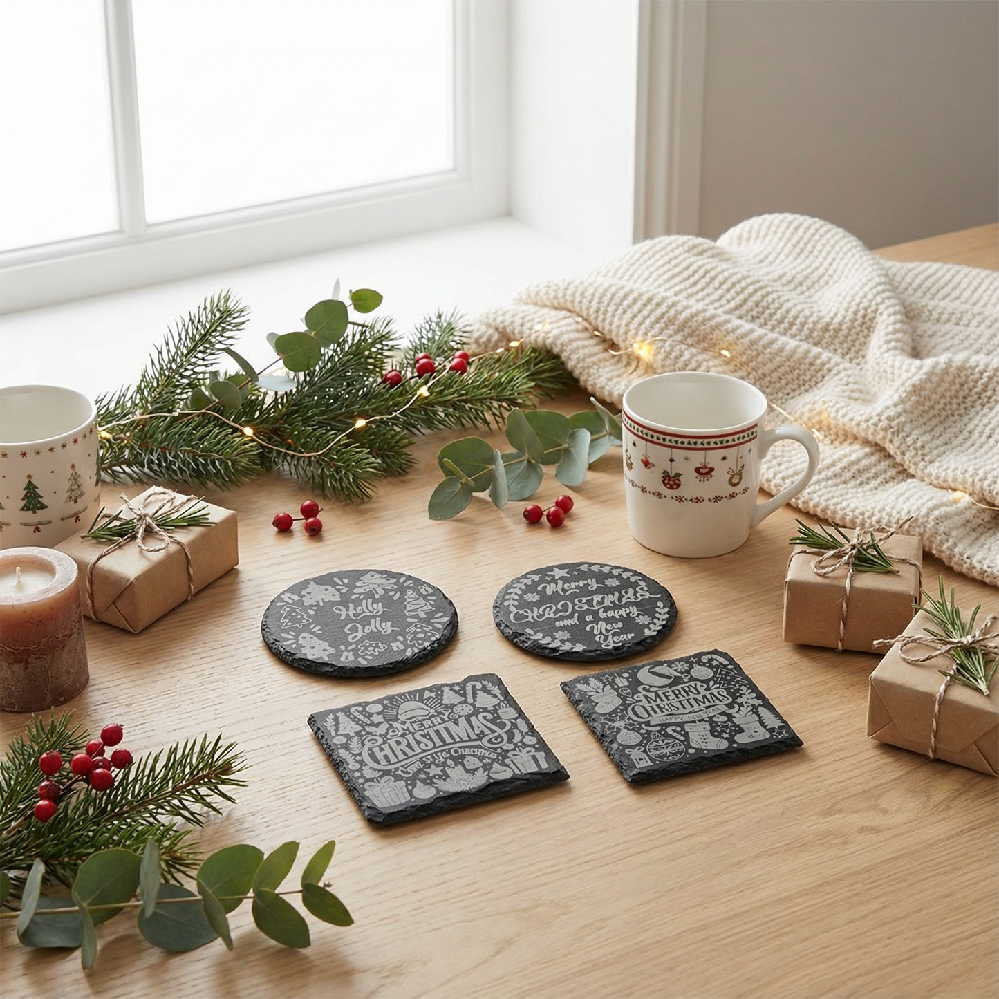 Christmas Themed Stone Slate Coaster Engraving