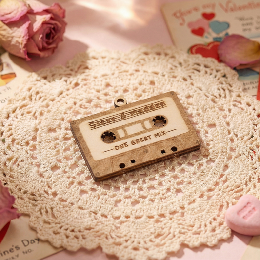 Valentine's Day Wooden Cassette Tape Keychain