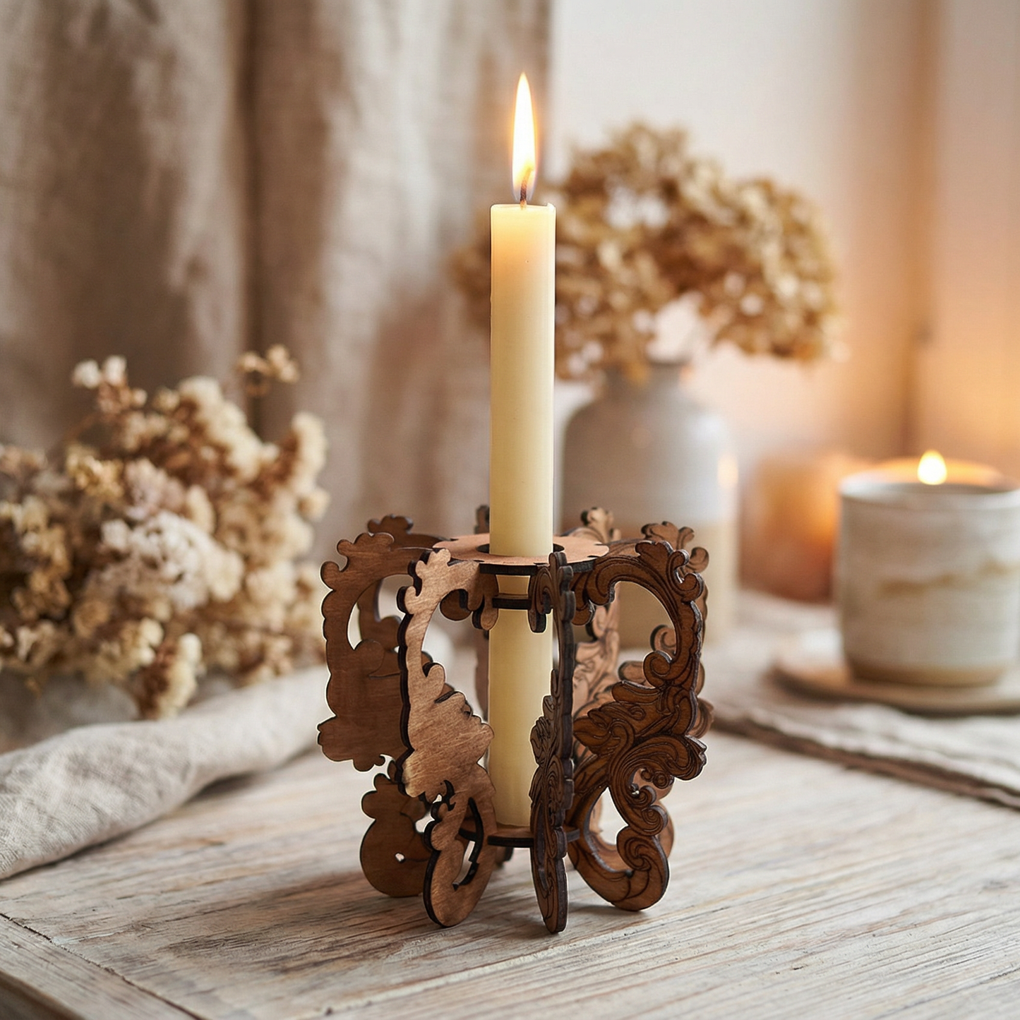 Wooden Vintage Candle Holder