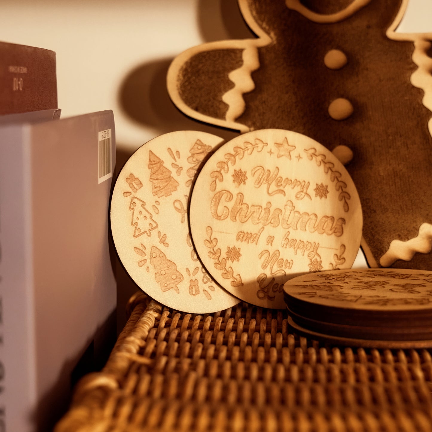 Christmas Theme Wooden Coaster Engraving