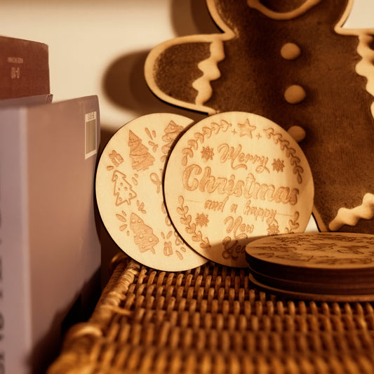 Christmas Theme Wooden Coaster Engraving