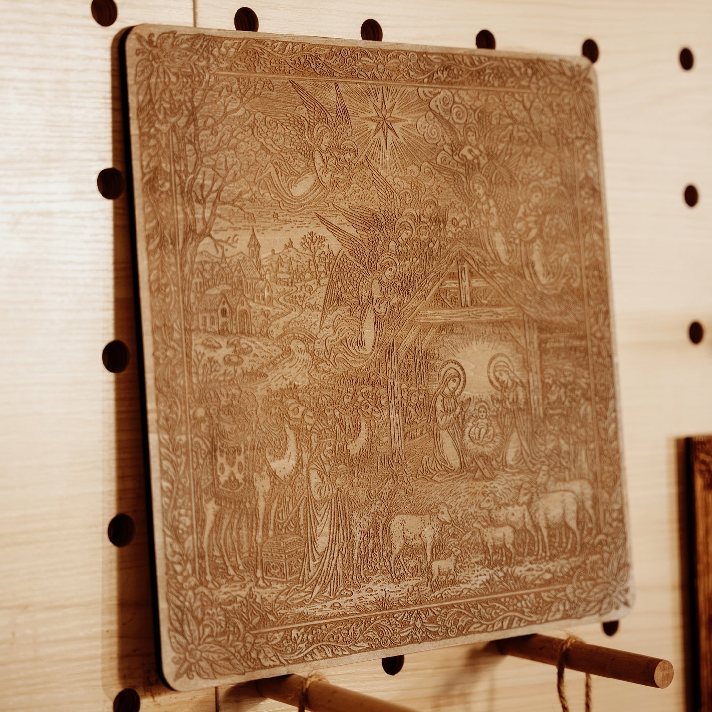 Christmas Nativity Scene Wooden Engraving