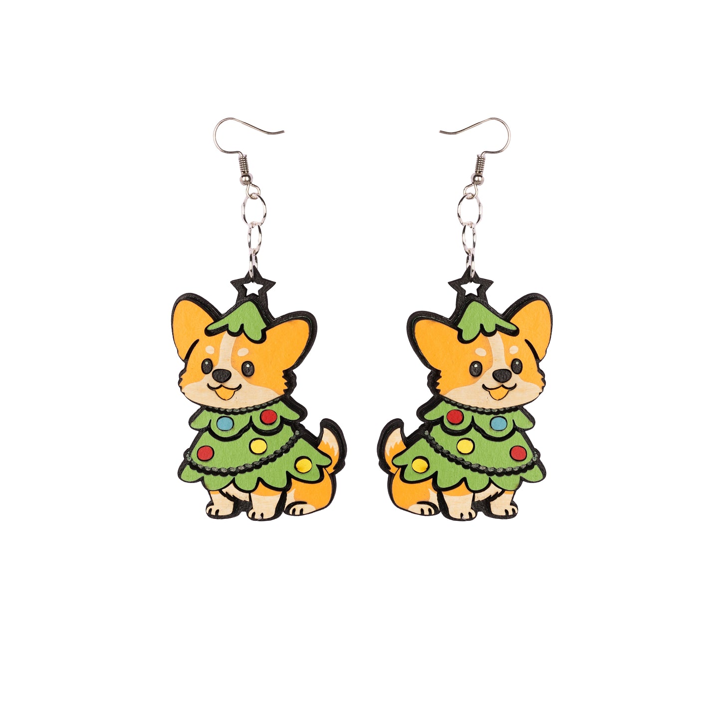Christmas themed wooden Corgi earrings