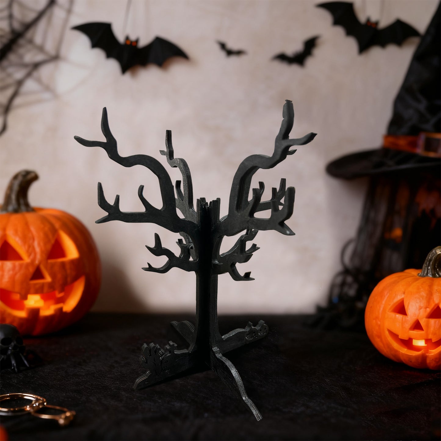 Wooden Halloween Scary Tree Jewelry Stand