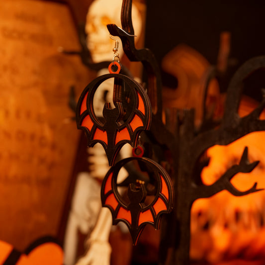 Wooden Halloween Bat Earrings