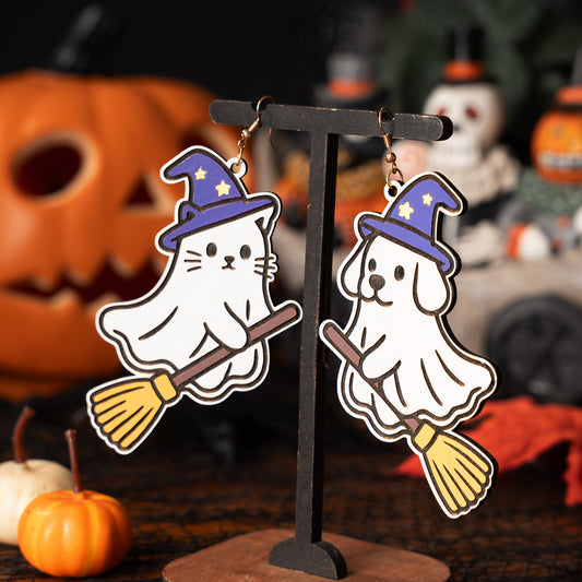 Halloween Ghost Cat and Dog Witch Earrings