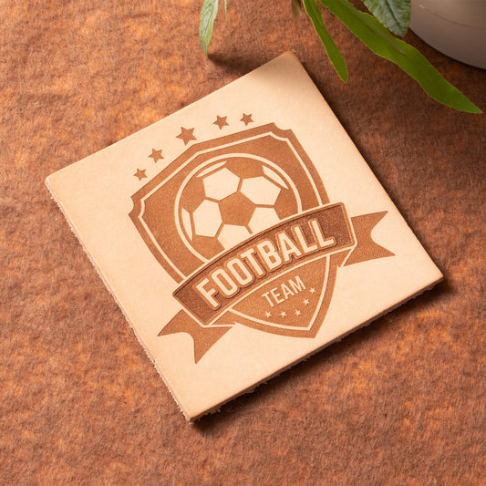 Soccer Team Emblem Leather Coaster Engraving