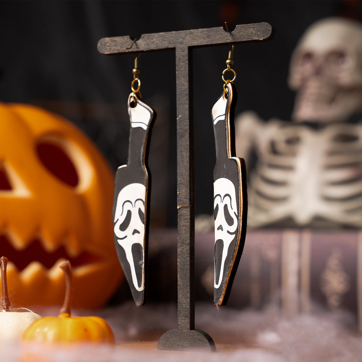 Halloween Leather Ghostface Knife Engraving Earrings