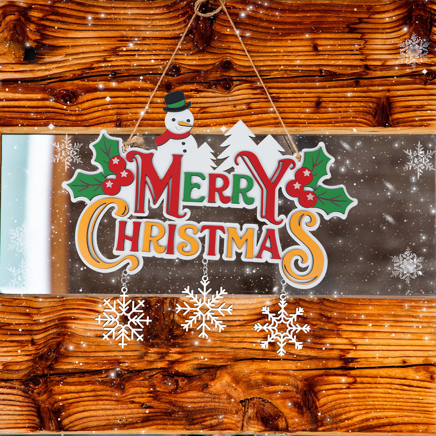 Merry Christmas Snowman Hanging Sign