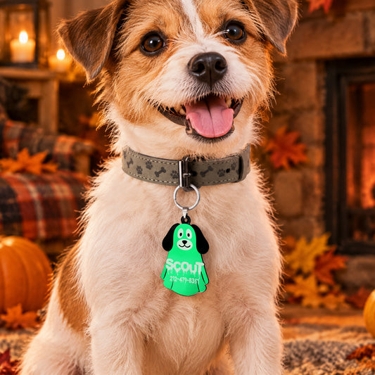 Glow-in-the-Dark Ghost Puppy Dog Tag
