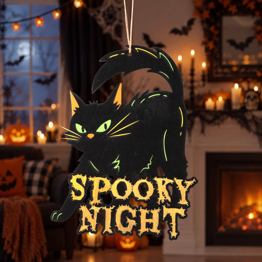 Halloween Black Cat Hanging Decoration Sign