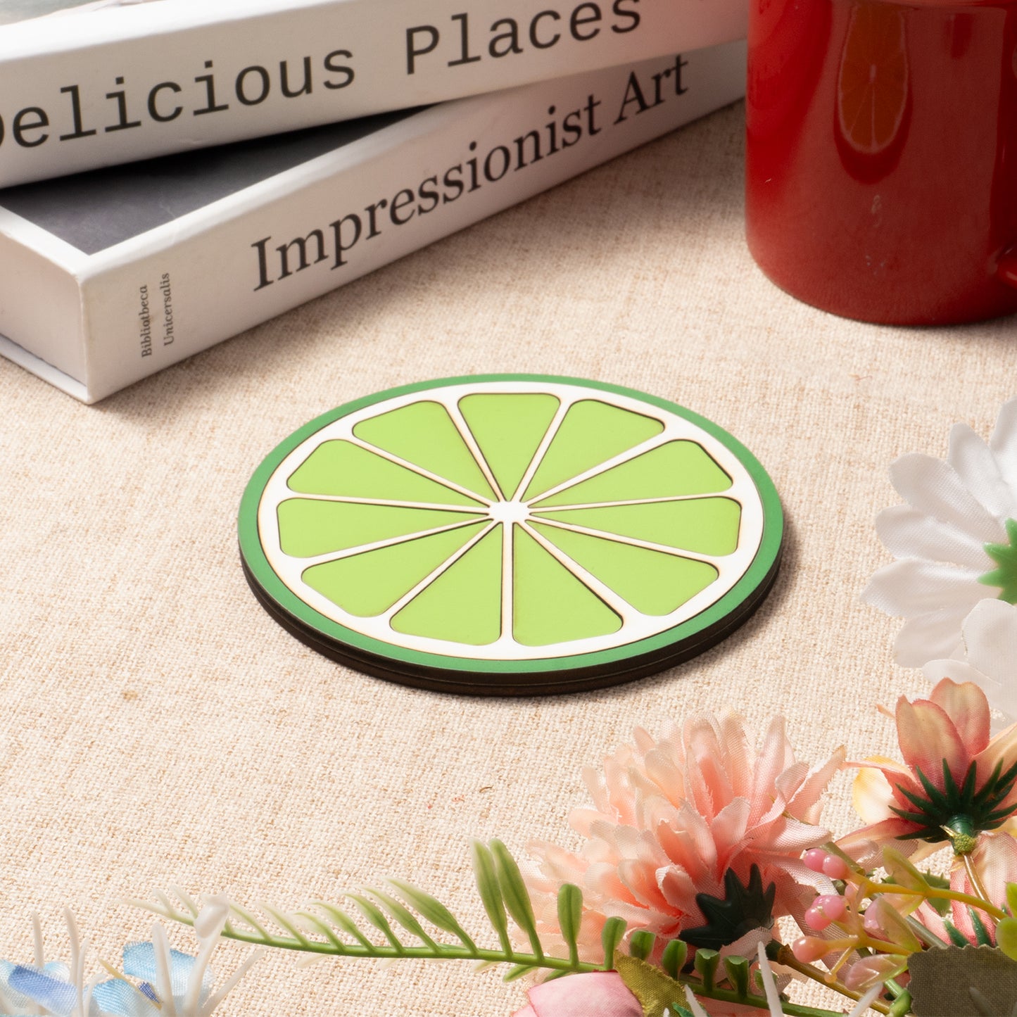 Wooden lime-shaped coaster