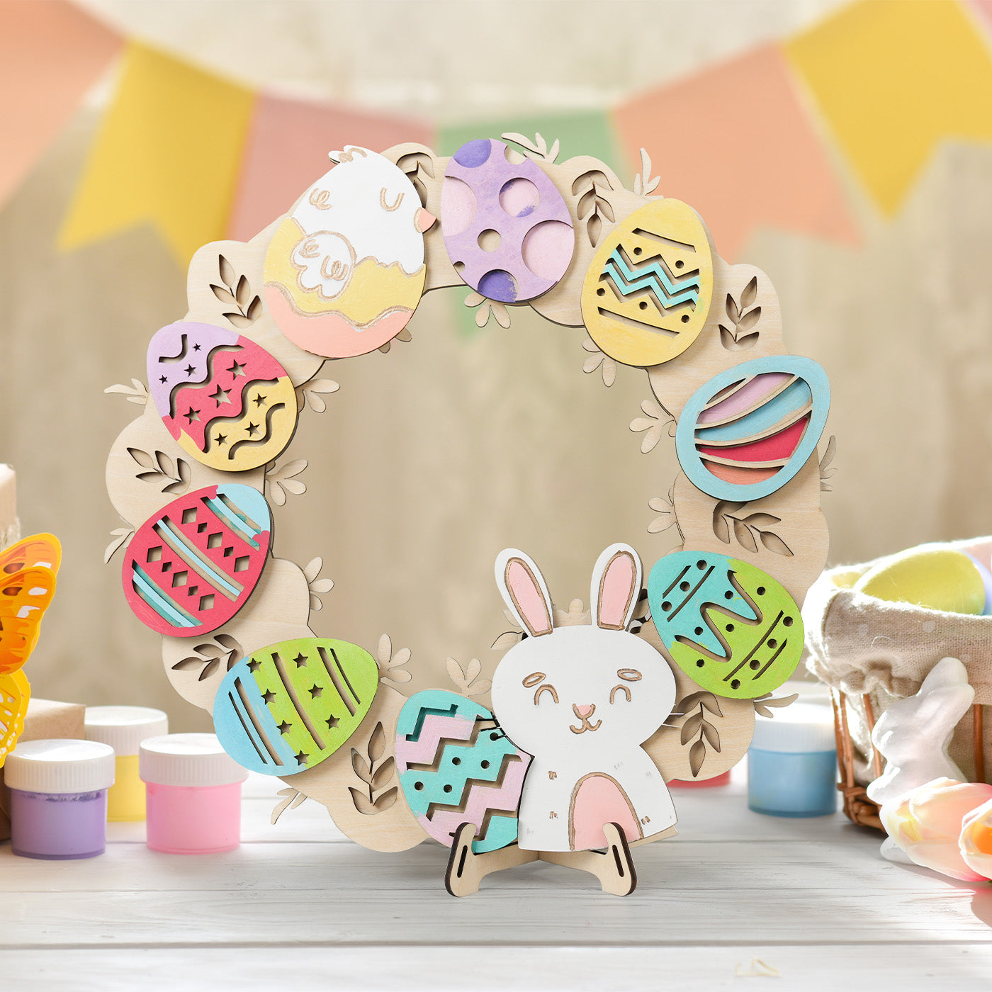 Easter Egg Bunny Wooden Wreath