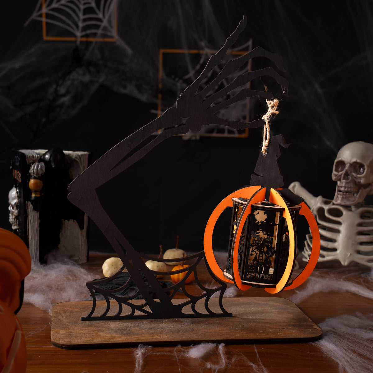 Halloween Skeleton Arm Pumpkin Hanging Table Candle Lantern