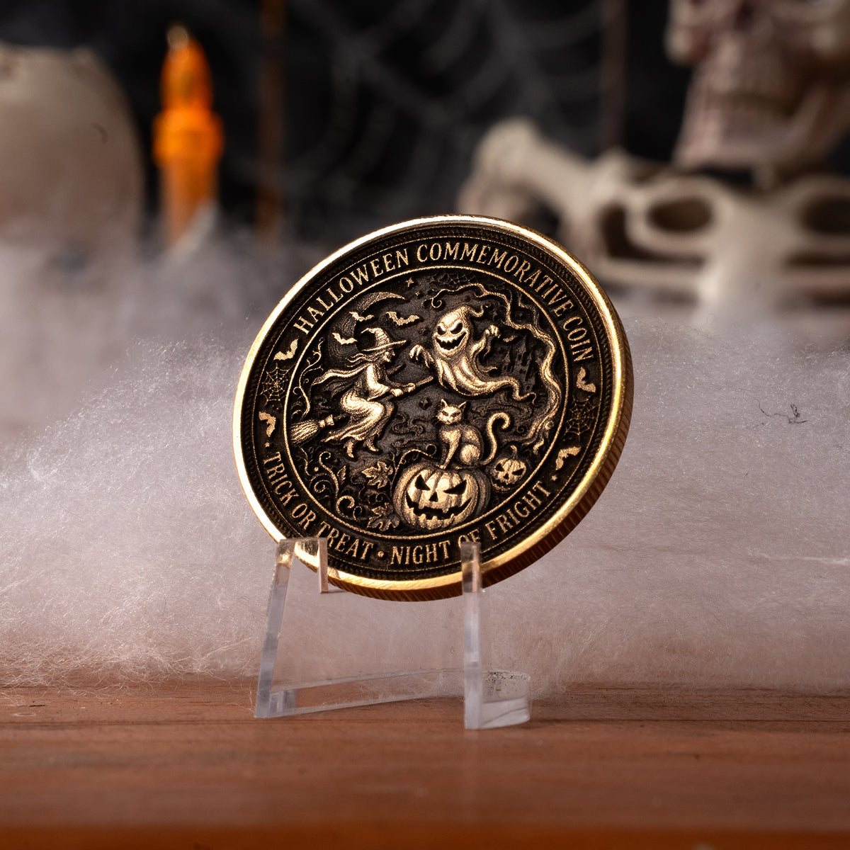 Halloween Witch Ghost Coin Relief Engraving
